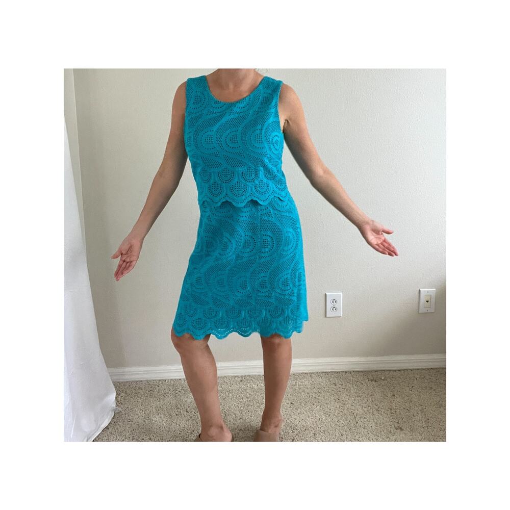 🌊 Coastal Grace – Antonio Melani Turquoise Eyelet Lace Dress